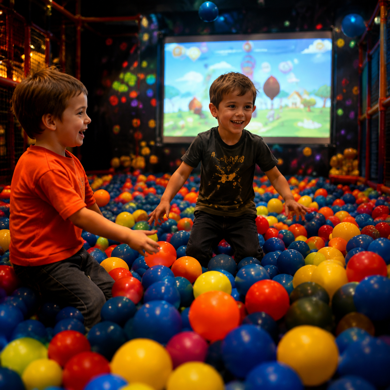 Children in a colorful ball pit