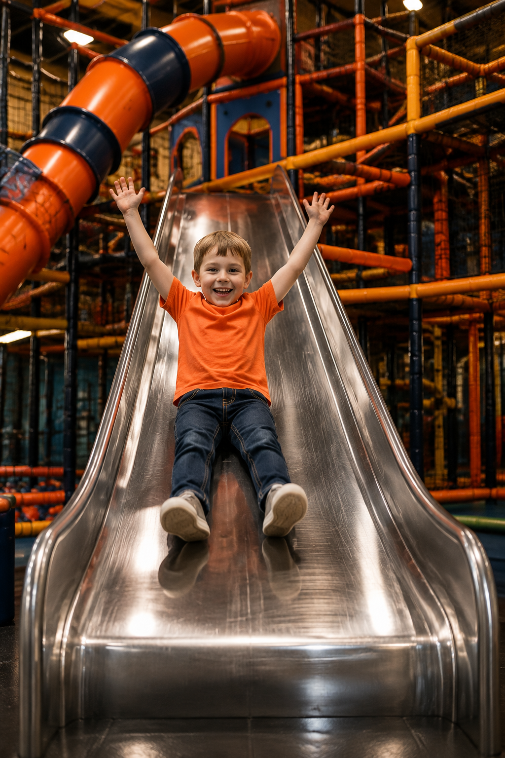 Child sliding at the indoor playground