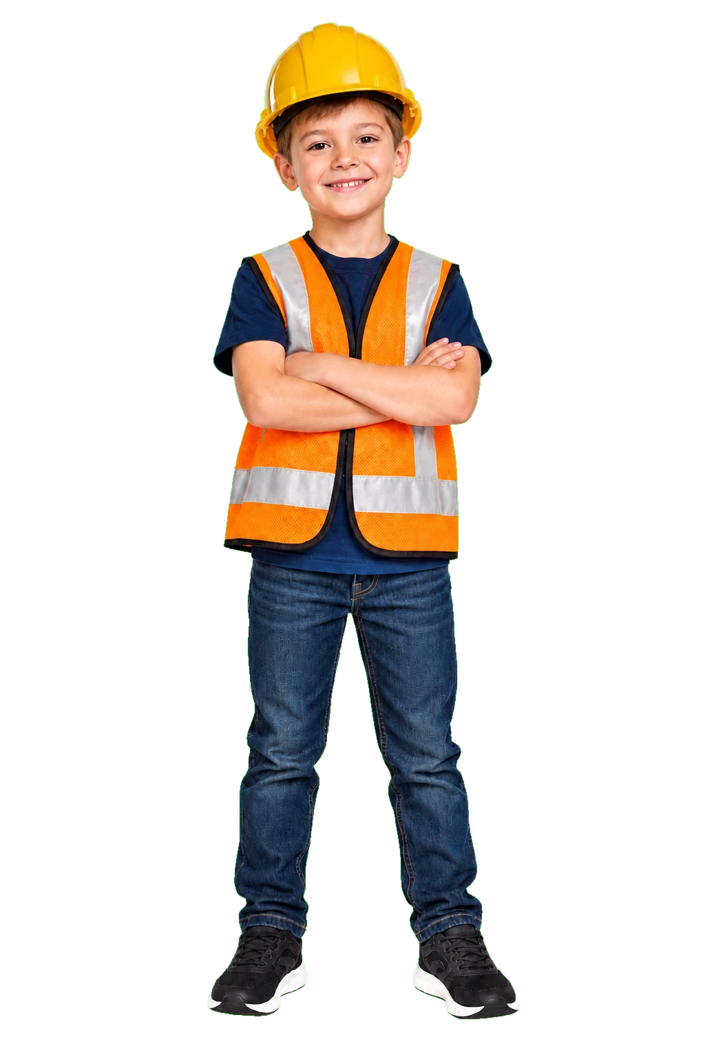 Smiling young builder in a yellow hard hat