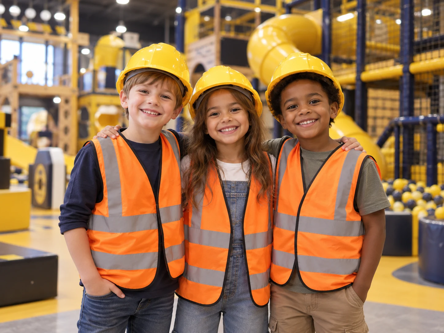 Three young builders enjoying a play day together