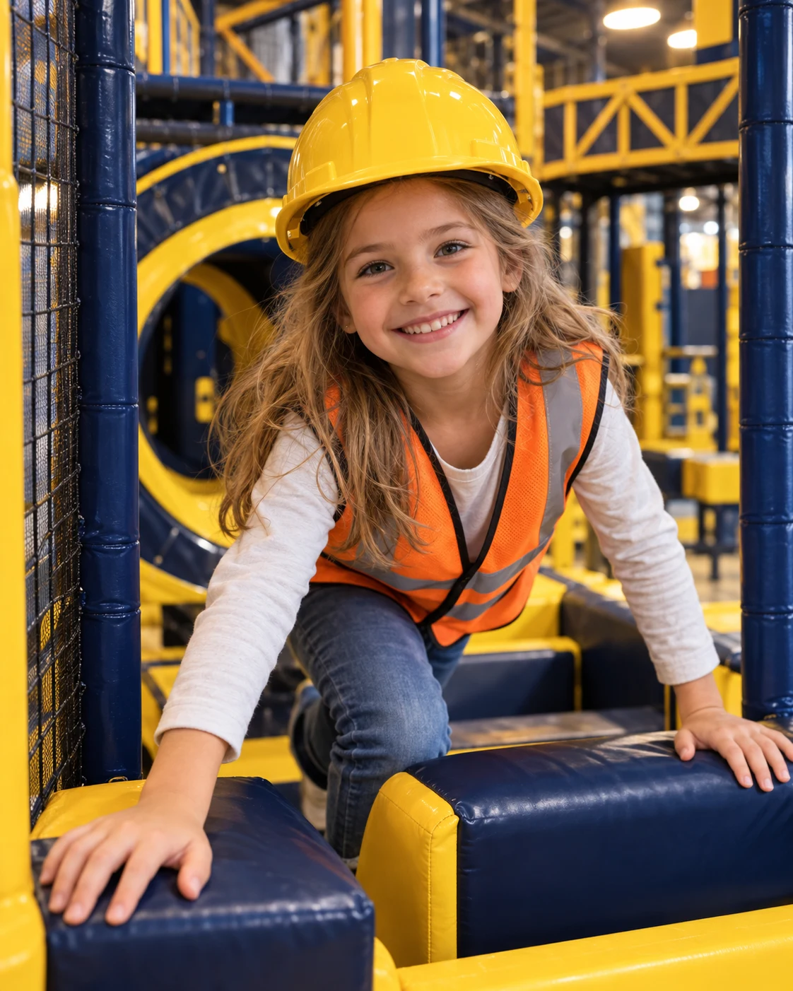A young builder exploring the climbing playground